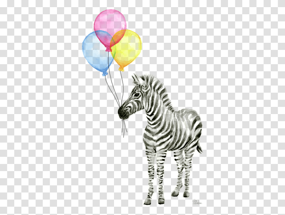 Download Zebra Watercolor With Balloons Onesie For Sale By Zebra Watercolor, Wildlife, Mammal, Animal, Kite Transparent Png