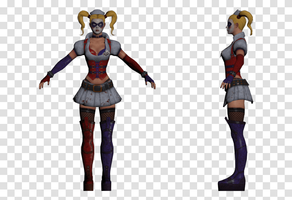 Download Zip Archive Harley Quinn Arkham Model, Person, Human, Figurine, Costume Transparent Png