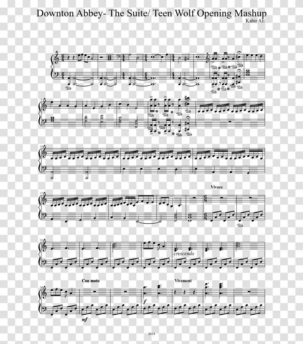 Downton Abbey The Suite Teen Wolf Opening Mashup Something Corporate Piano Sheet Music, Gray, World Of Warcraft Transparent Png