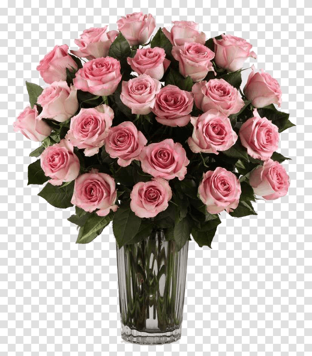 Dozen Pink Roses Vase Rose In Vase, Plant, Flower, Blossom, Flower Bouquet Transparent Png