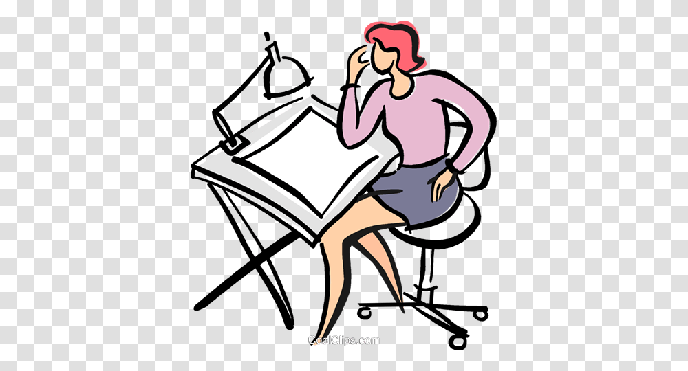 Drafting Table Royalty Free Vector Clip Art Illustration, Reading, Female, Bow, Doodle Transparent Png