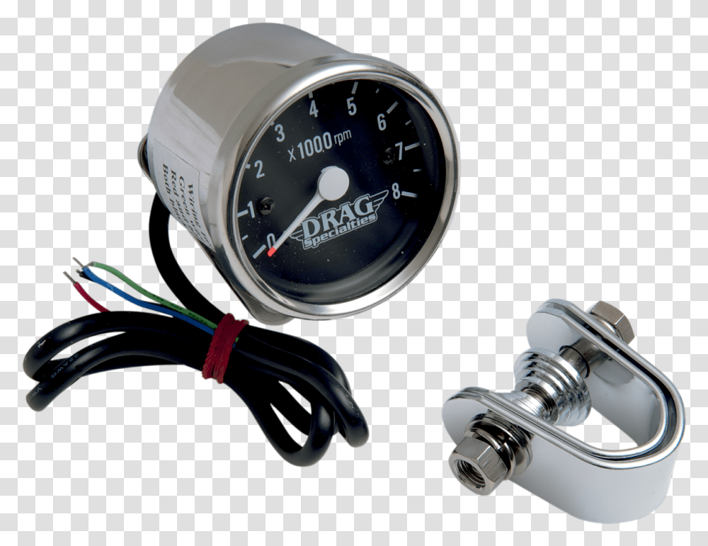 Drag Specialties 8000 Rpm Chrome Electronic Tachometer Tachometer, Gauge, Sink Faucet, Wristwatch, Helmet Transparent Png