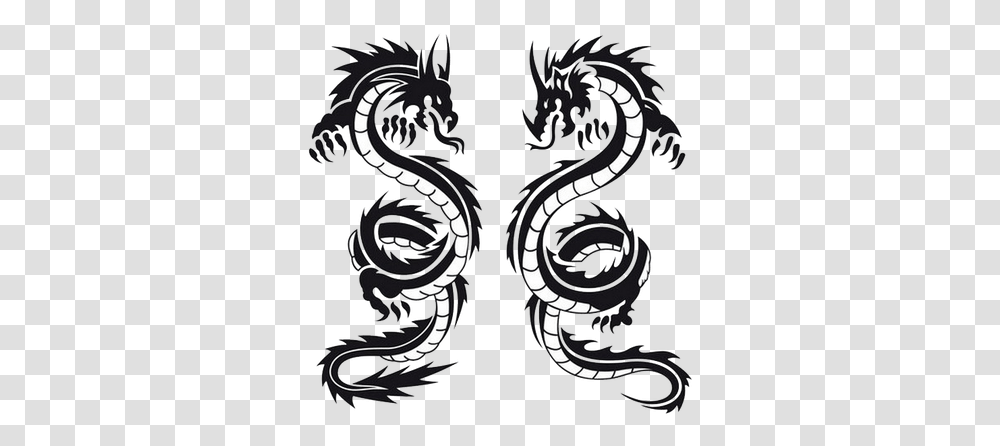 Dragon Double Tattoo Dragon Tattoos Black And White, Wristwatch Transparent Png