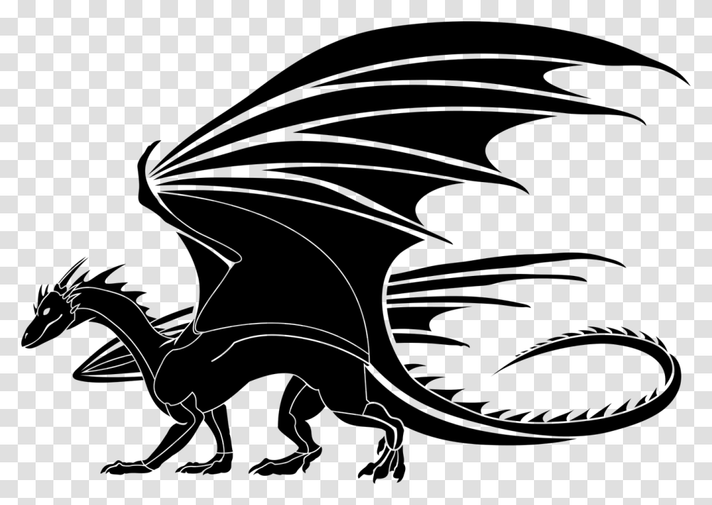 Dragon Dragoon Black No Background Wings Tail Dragons Clipart Black And White, Gray, World Of Warcraft Transparent Png