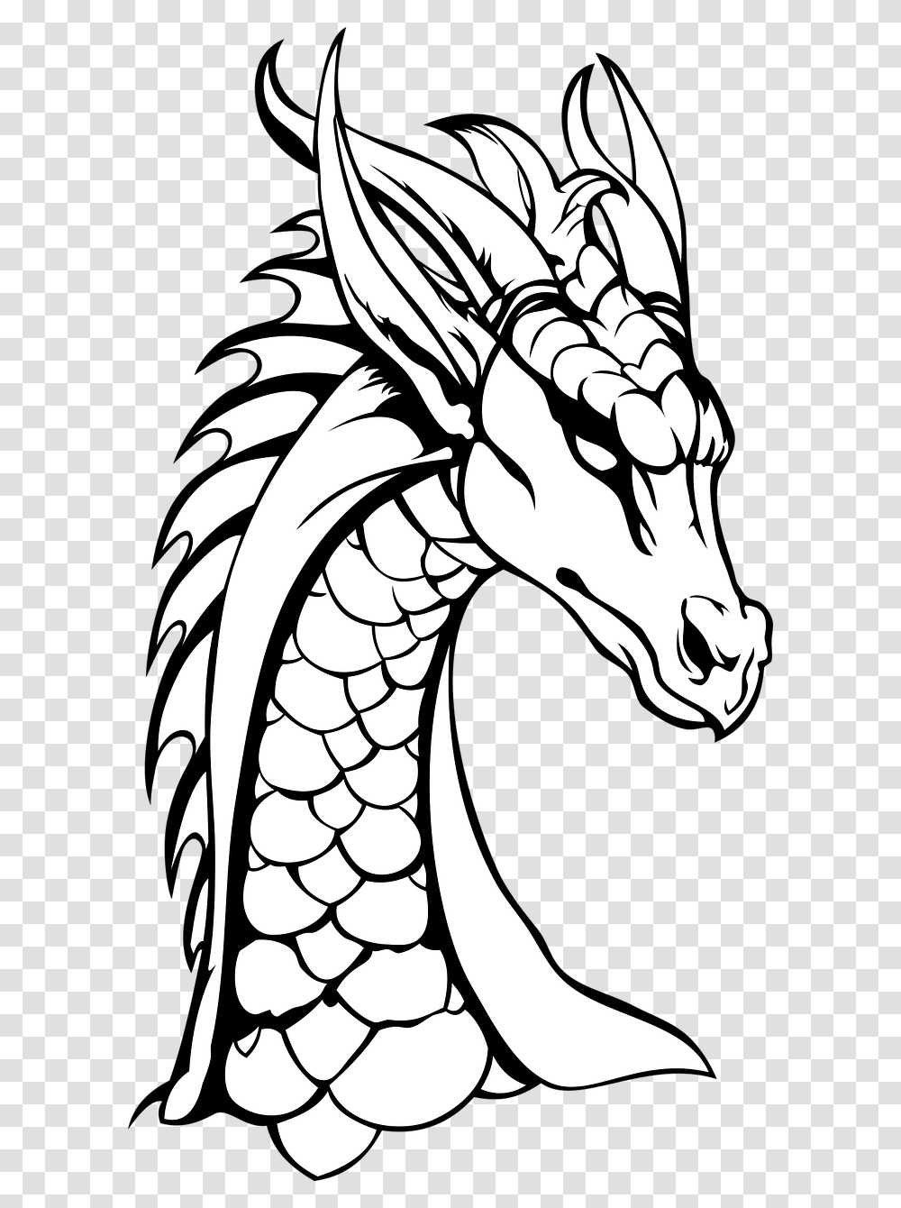 Dragon Neck The Head Of The Free Picture Dragons Black And White Transparent Png