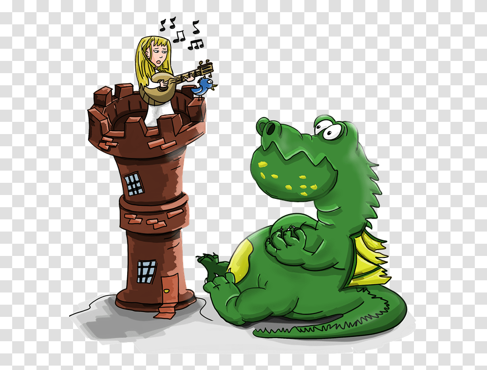 Dragon Princess Guitar To Sing A Song Castle Tower Dragon And Princess, Architecture, Building, Pillar, Column Transparent Png