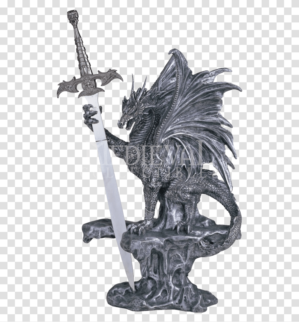 Dragon Statue With Sword, Weapon, Weaponry, Blade, Cross Transparent Png