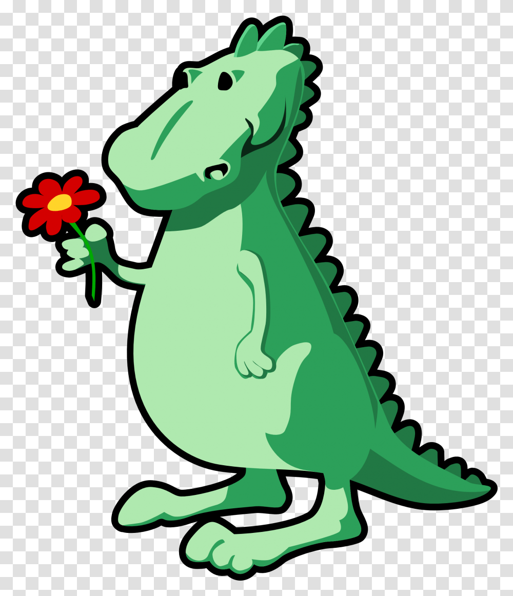 Dragon Vector Cartoon Dinosaur With Flowers, Reptile, Animal, Lizard, Iguana Transparent Png