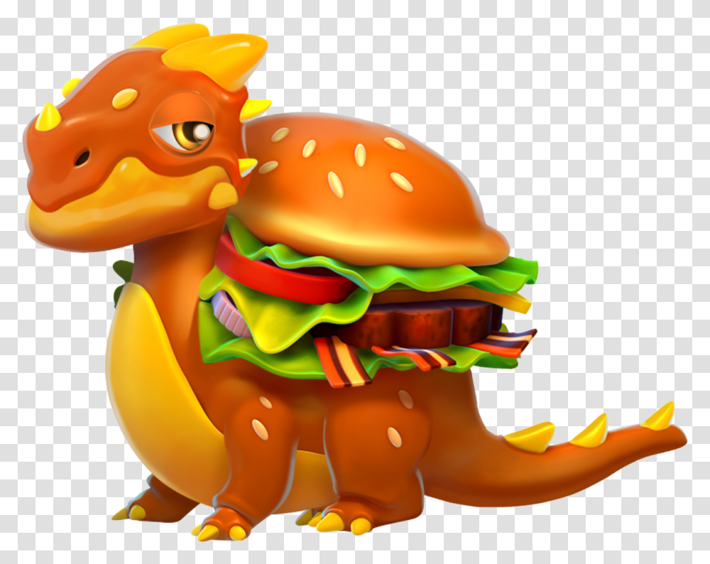 Dragones Hamburguesa Download Dragon Mania Legends Burger Dragon, Toy, Food, Reptile, Animal Transparent Png