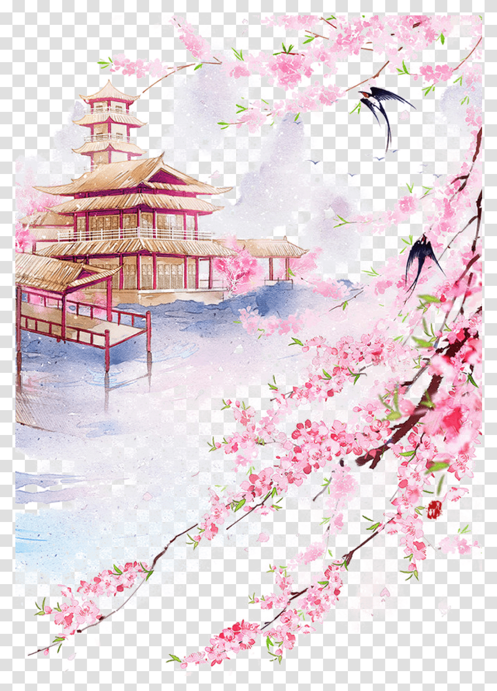 Drawing Chinese Watercolor Chinese Cherry Blossom Watercolor, Plant, Flower, Paper Transparent Png