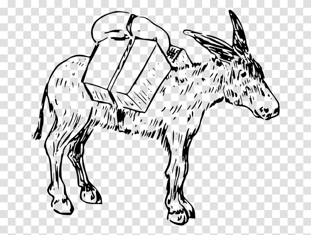 Drawing Donkey Mule Donkey With Luggage Clipart Black And White, Gray, World Of Warcraft Transparent Png