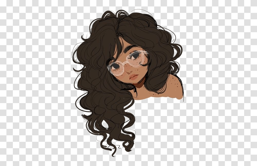 Drawing Hair Cartoon Hair Download 476600 Free Anime Girl With Curly Hair, Face, Person, Black Hair, Head Transparent Png