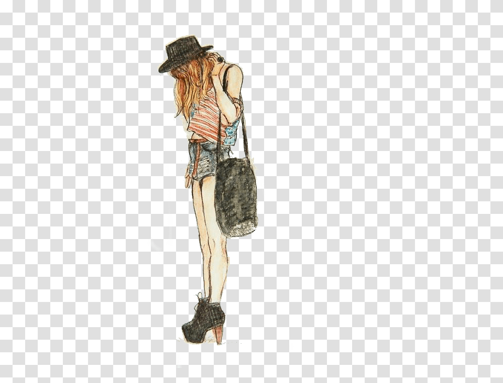 Drawing Image Fashion Girl Drawings, Person, Human, Handbag, Accessories Transparent Png