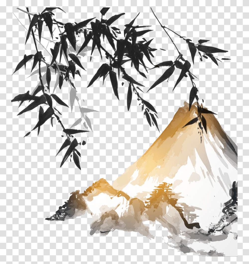 Drawing Japanese Mountains Japanese Ink Wash Painting, Plant, Modern Art Transparent Png