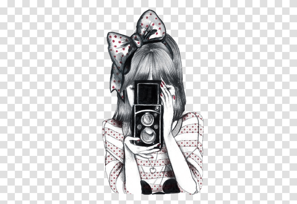 Drawing Of A Girl Holding A Camera, Person, Human, Electronics Transparent Png