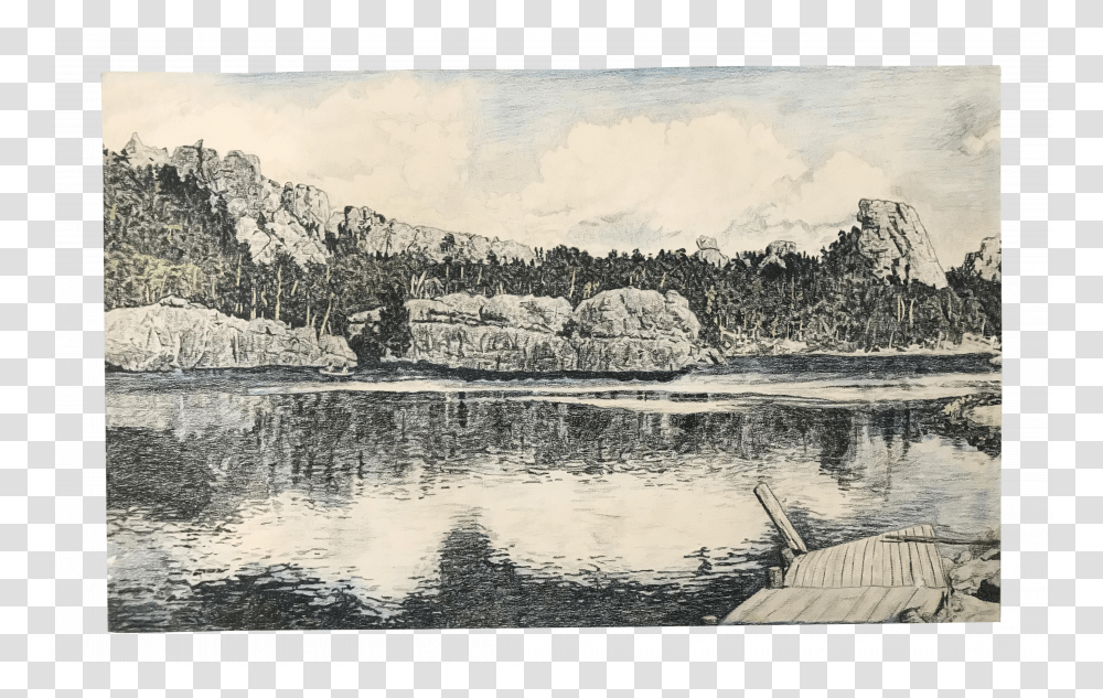 Drawing Of A River Basin Scene And Mountain In Autocad Drawing, Water, Waterfront, Pier, Tree Transparent Png