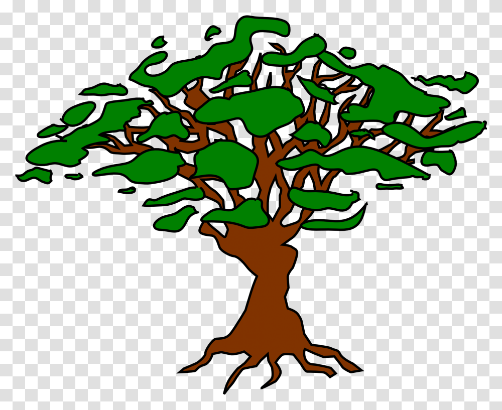Drawing Of A Tree With Roots And Green Graphic Clouds Affix Tree, Plant, Painting, Art, Tree Trunk Transparent Png