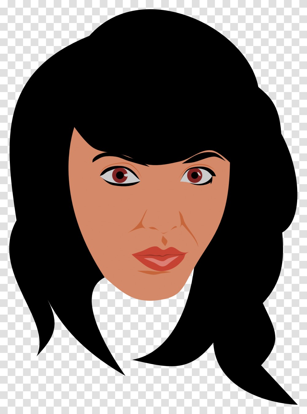 Drawing Of Beautiful Woman With Long Dark Hair And Cartoon, Face, Person, Head, Smile Transparent Png