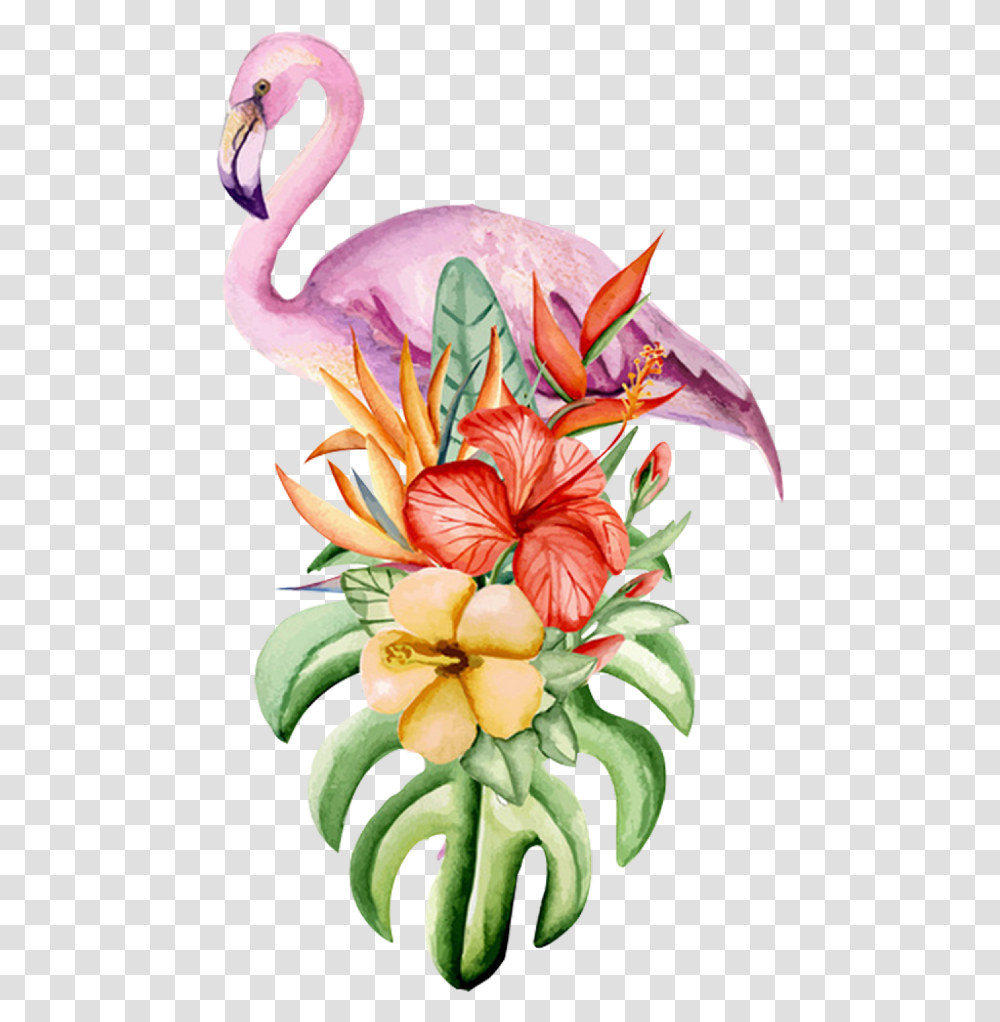 Drawing Of Flamingo With Flowers Clipart Download Flamingo And Flowers, Plant, Blossom, Flower Arrangement, Flower Bouquet Transparent Png