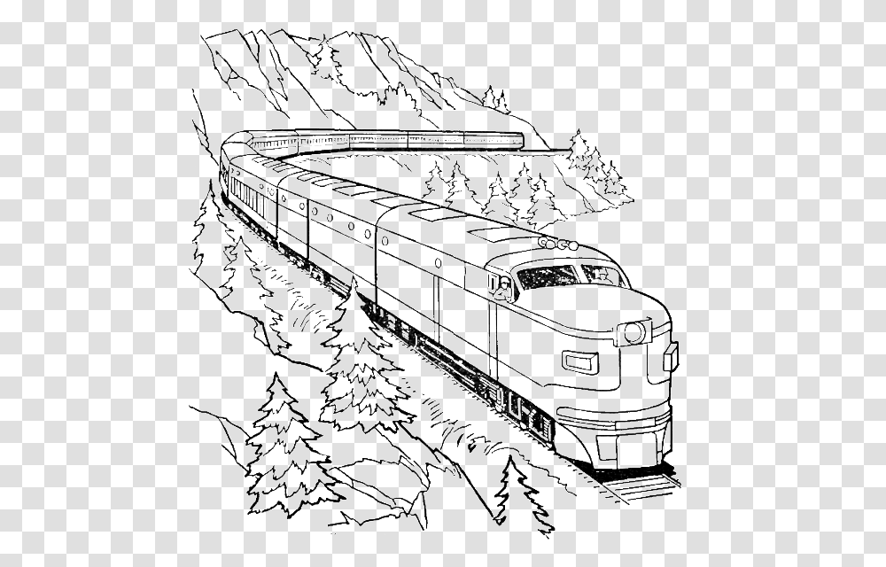 Drawing Train Template Clipart Free Train Coloring Pages Adult, Locomotive, Vehicle, Transportation, Railway Transparent Png