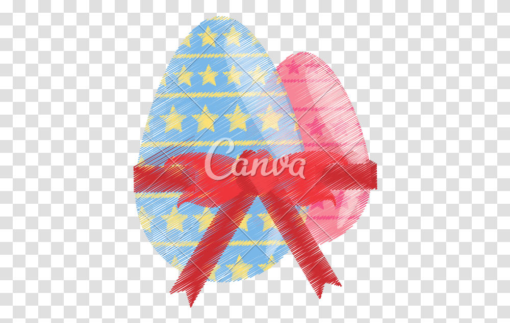 Drawing Two Easter Egg Wrapped Red Ribbon Illustration, Apparel, Hat Transparent Png