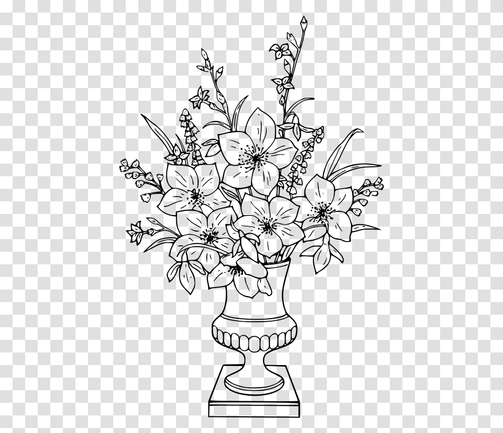 Drawing Vase With Flowers Coloring Book Flower Vase Colouring Pages, Gray Transparent Png