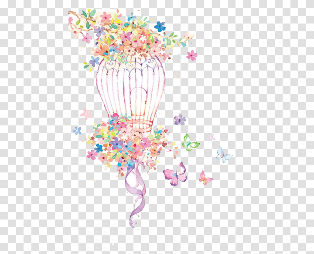 Drawing Wallpapers Watercolor Birdcage With Flowers Watercolour, Confetti, Floral Design Transparent Png