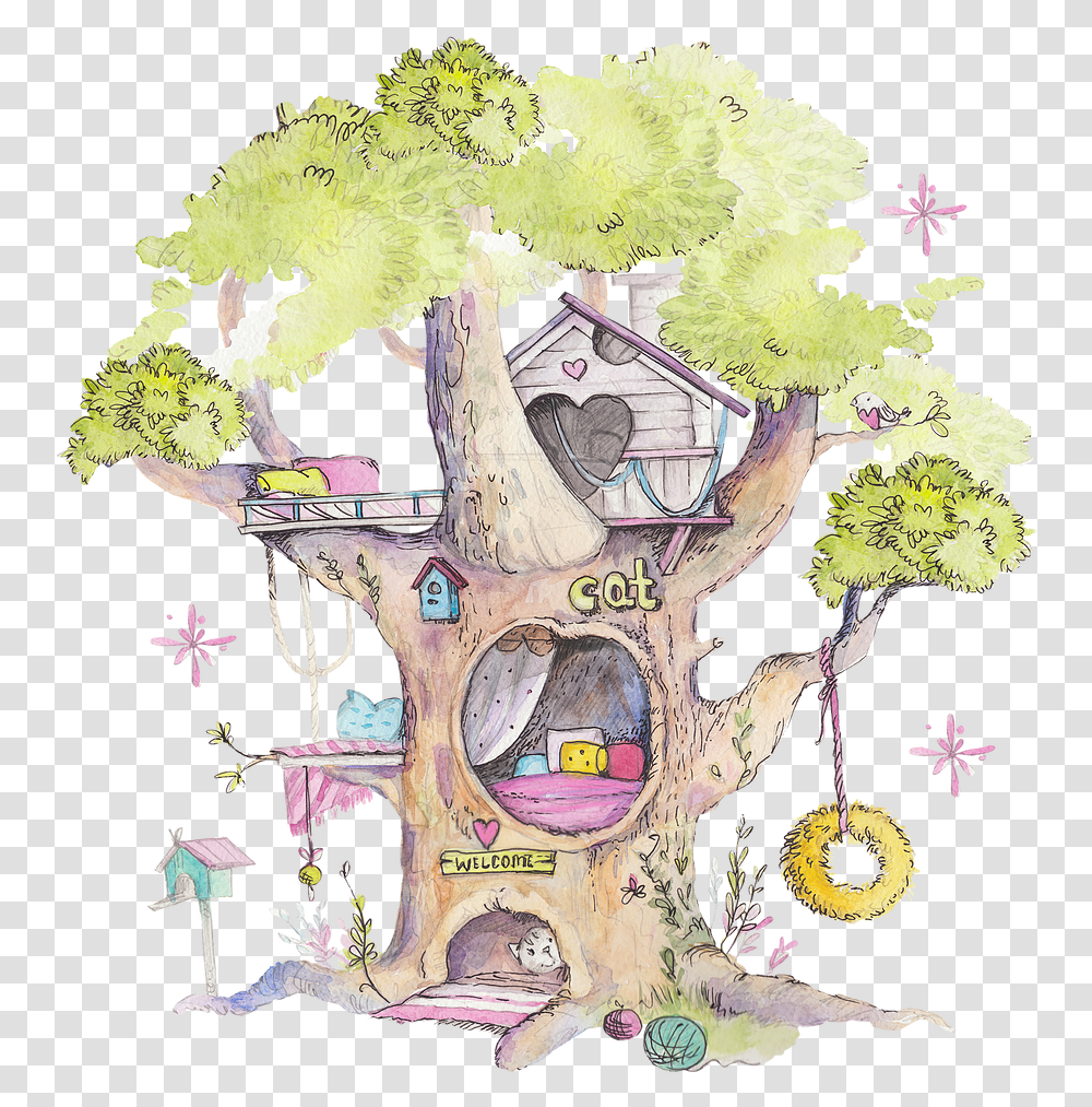 Drawing Watercolors Fairy Drawing Of A Fairy House, Doodle, Plant, Cross Transparent Png