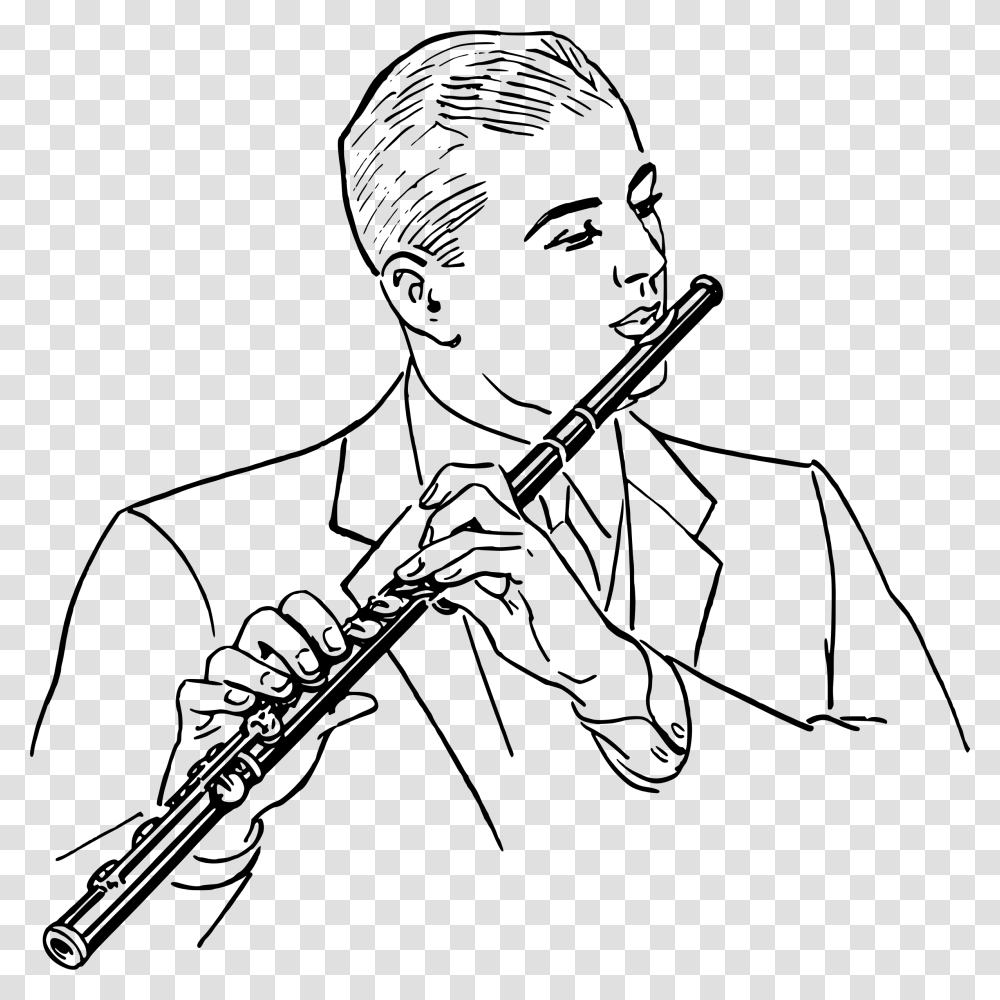 Drawn Fluted Woodwind Instrument Flute Black And White Clipart, Gray, World Of Warcraft Transparent Png