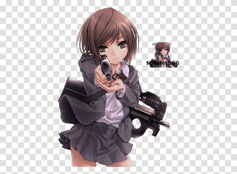 Drawn Girl Weapon Anime Girl With A Gun, Manga, Comics, Book, Person Transparent Png