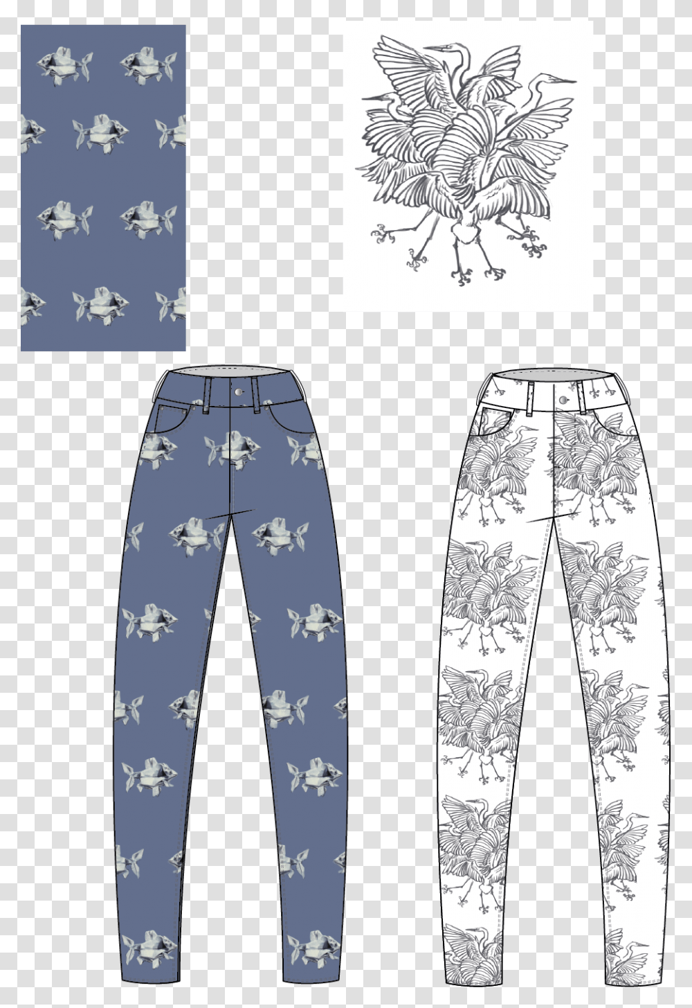 Drawn Jeans Cool Painted Pajamas, Apparel, Pants, Bird Transparent Png