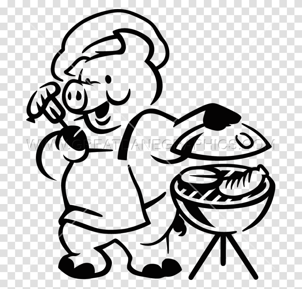 Drawn Pig Bbq Pig Pig Grilling Clip Art Black And White, Sport, Bird, Pattern Transparent Png