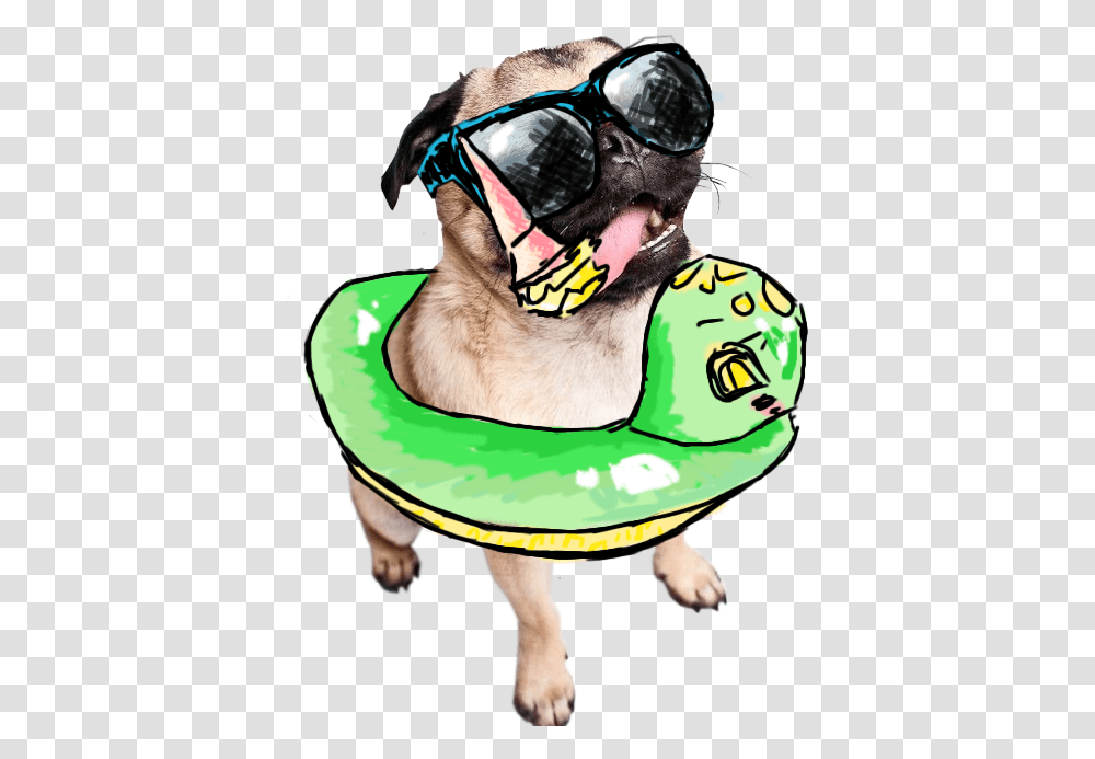 Drawn Summer Pug Summer Dog, Sunglasses, Person, Mammal, Animal Transparent Png