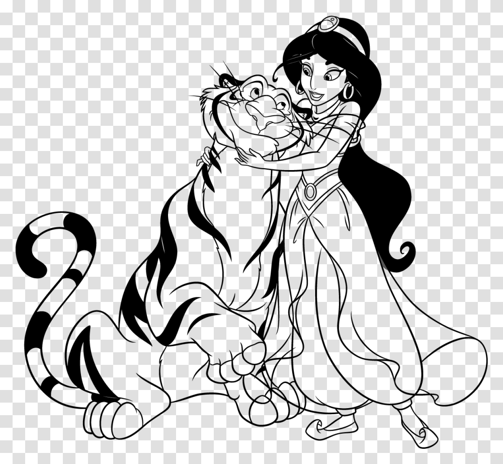 Drawn Tigres Tear Princess Jasmine And Her Tiger Rajah, Nature, Outdoors, Astronomy, Outer Space Transparent Png
