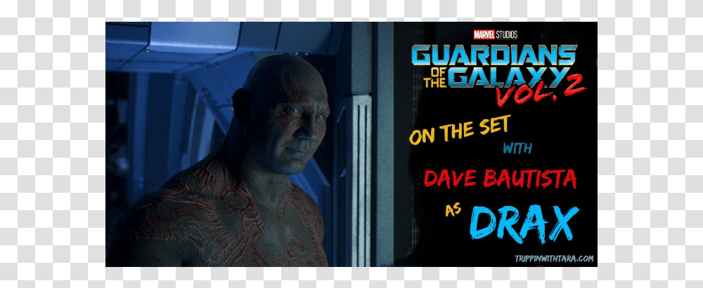 Drax On The Set Of Guardians Of The Galaxy Vol Poster, Skin, Person, Human, Tattoo Transparent Png
