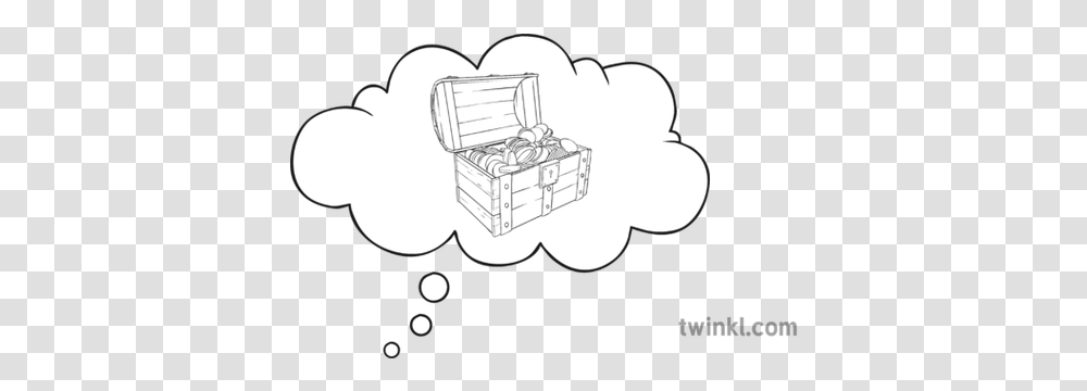 Dream Bubble With Treasure Chest Black And White Line Art, Furniture, Tabletop, Sunglasses, Accessories Transparent Png