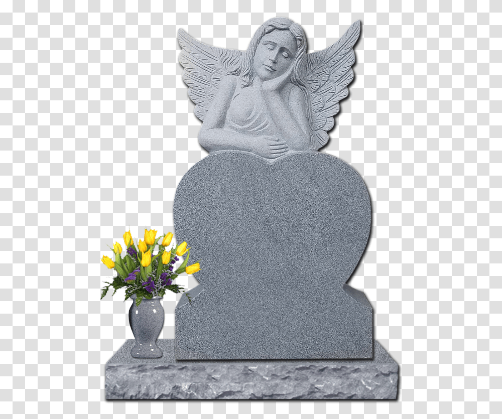 Dreaming Angel Heart Gray Headstone, Person, Human, Sculpture, Plant Transparent Png