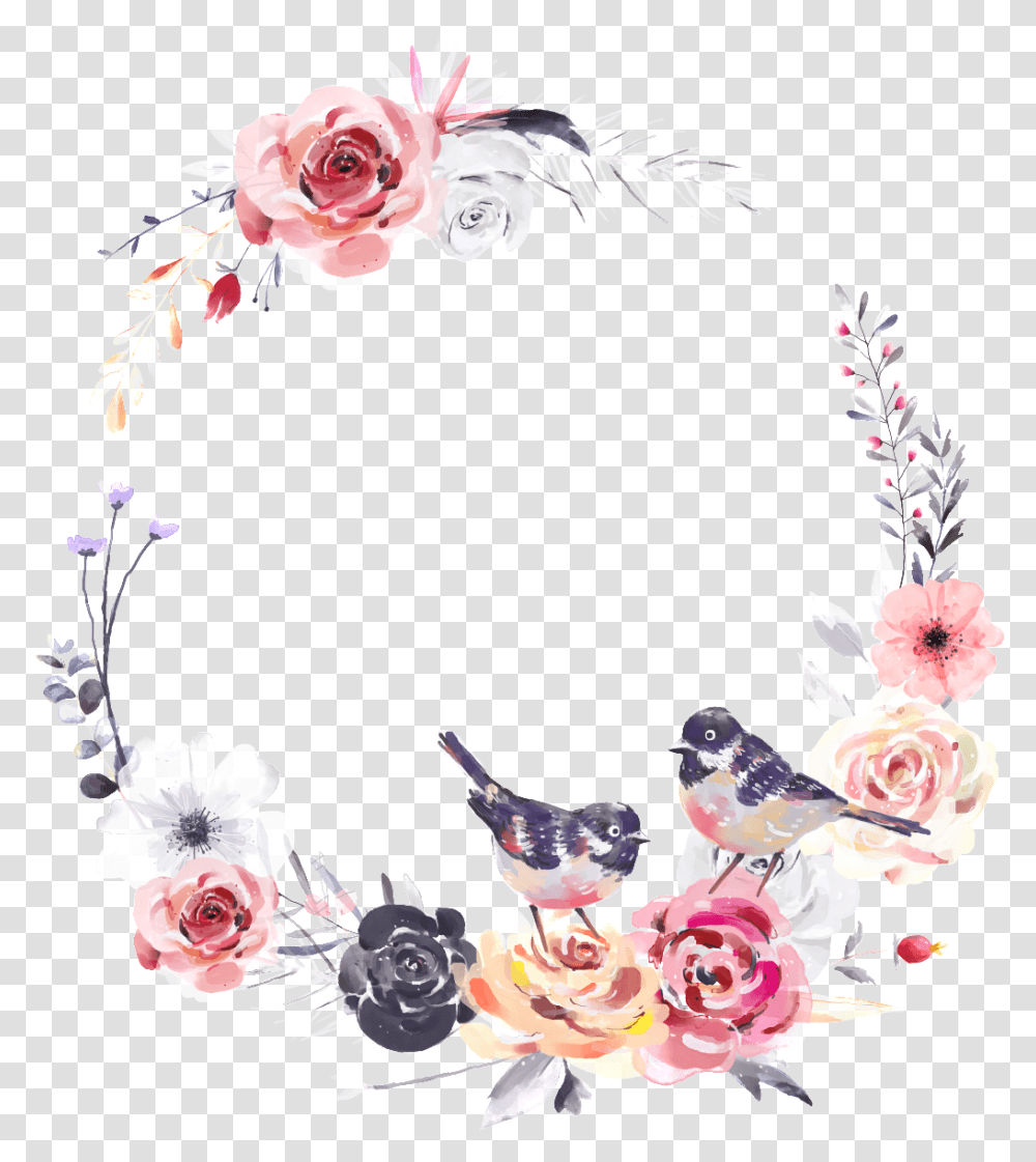 Dreamlike Watercolor Flower And Bird Wreath Watercolor Floral Wreath, Graphics, Art, Floral Design, Pattern Transparent Png