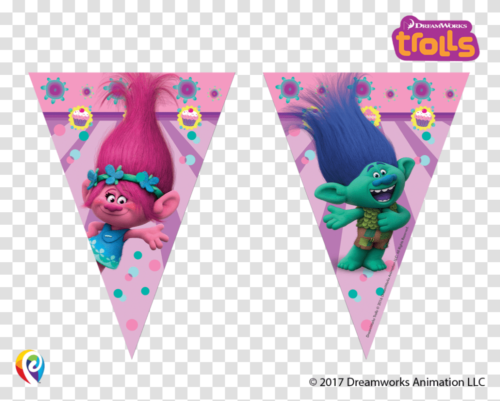 Dreamworks Trolls Plastic Party Flag Banner Bunting, Triangle, Heart, Oars, Cone Transparent Png