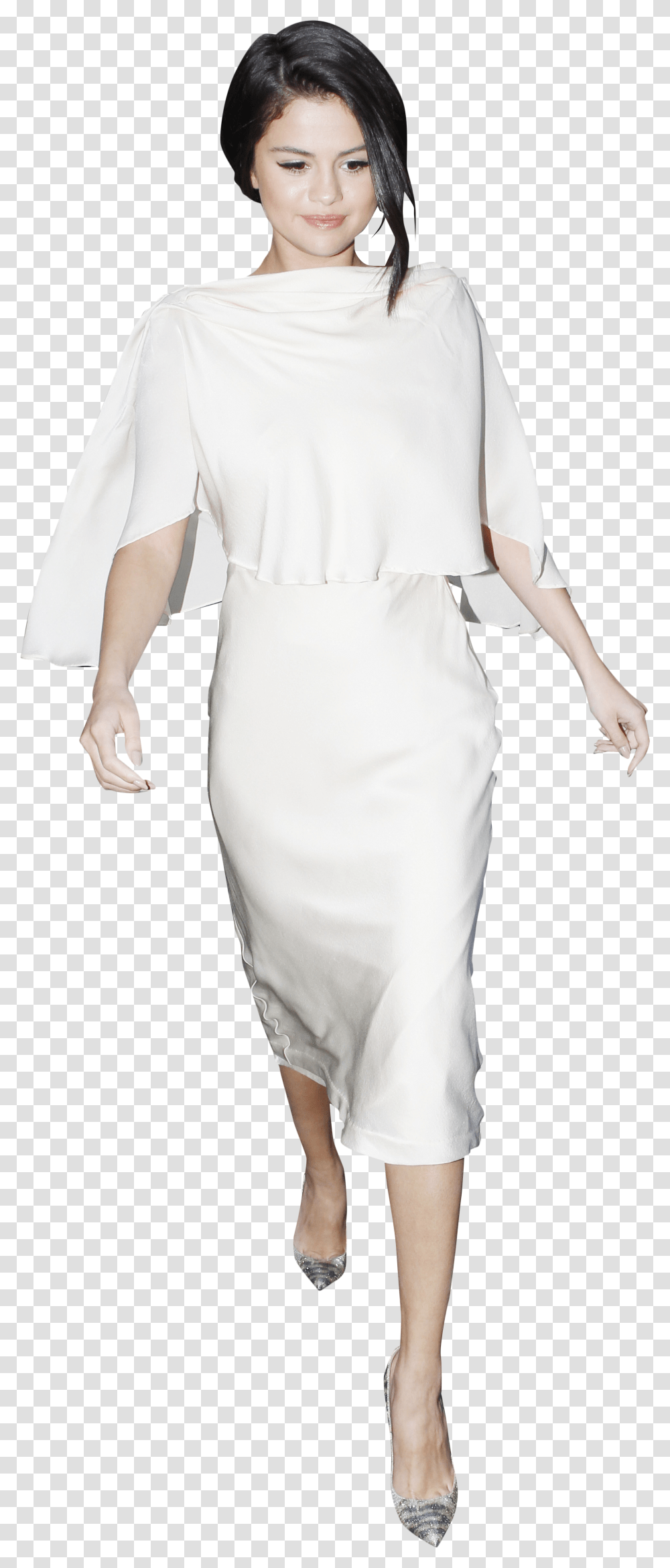 Dress White Selena Gomez, Person, Sleeve, Overcoat Transparent Png
