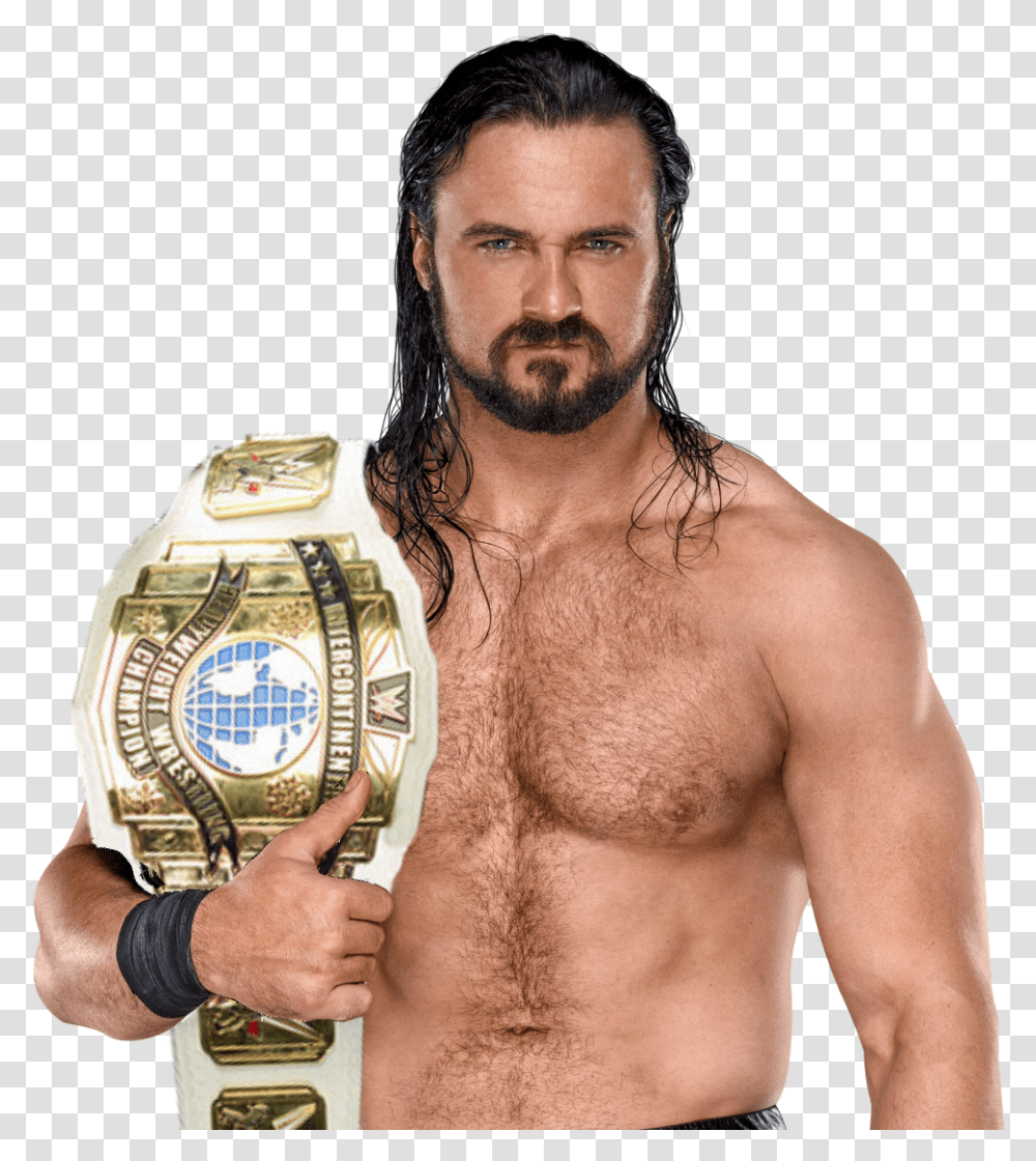Drew Mcintyre With Intercontinental Championship Drew Mcintyre With Wwe Championship, Person, Human, Face, Beard Transparent Png