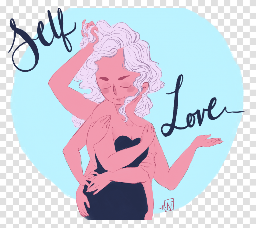 Dribbble Selflovepng By Nicki Newell Woman Self Love Cartoon, Clothing, Text, Swimwear, Hat Transparent Png
