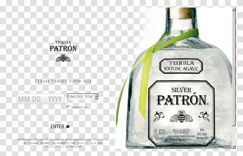 Drinkliqueurdistilled Beveragealcoholic Beveragebottleglass Patron Silver Tequila, Liquor, Gin, Label Transparent Png