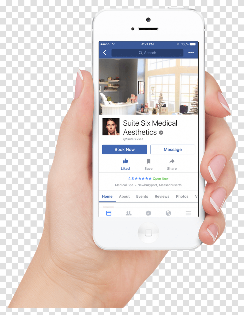 Drive Bookings With Our Exclusive Facebook Integration Hand Mobile Facebook, Mobile Phone, Electronics, Person Transparent Png