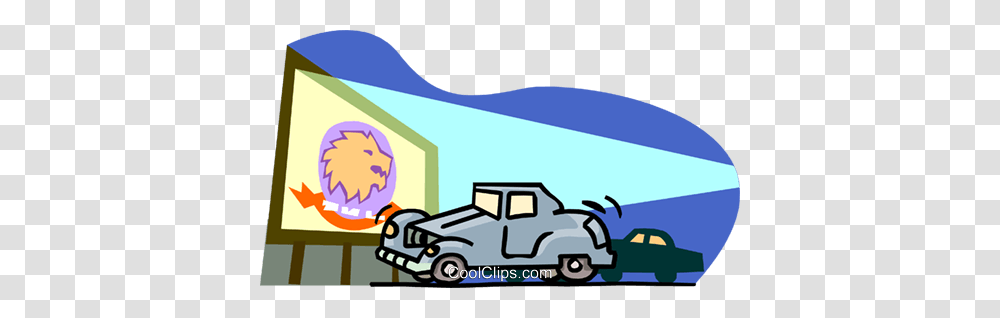 Drive In Theatre Royalty Free Vector Clip Art Illustration, Nature, Outdoors, Transportation, Vehicle Transparent Png