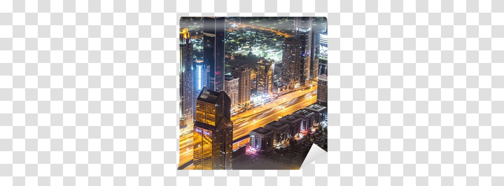Dubai Downtown Night Scene With City Commercial Building, High Rise, Urban, Metropolis, Architecture Transparent Png