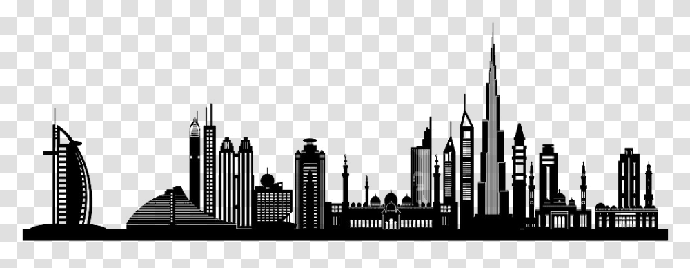 Dubai Silhouette Clip Art City Building Dubai Building Vector, Nature, Outdoors, Night, Moon Transparent Png