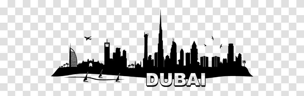 Dubai Skyline Wall Decal Sticker New York City Dubai Skyline Silhouette, Gray Transparent Png
