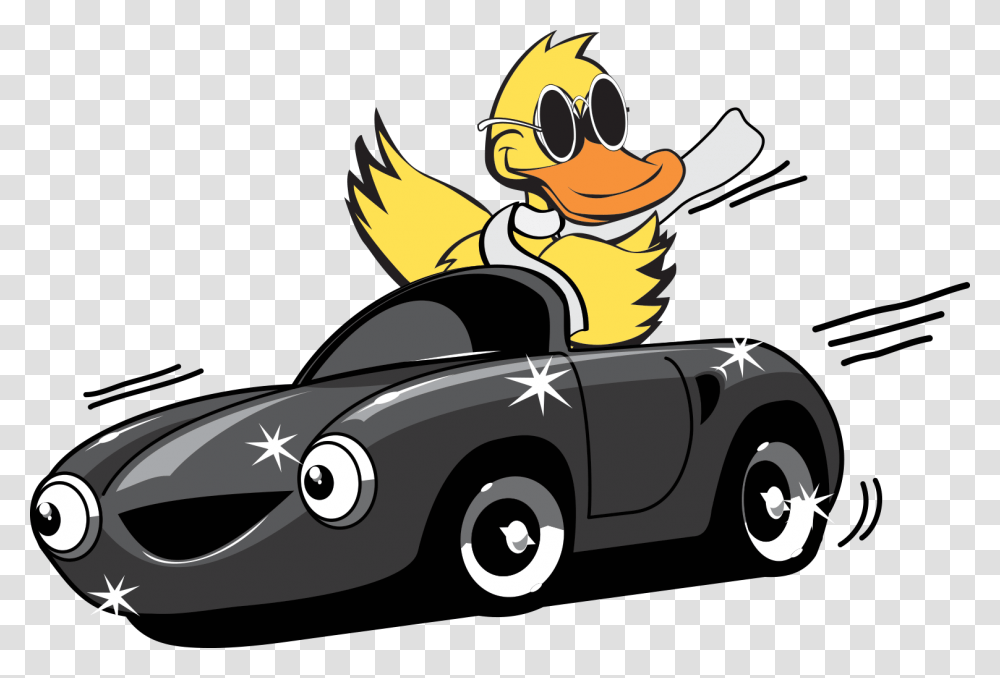 Duck Mascot Driving Car Fast Duck In A Car, Vehicle, Transportation, Sports Car, Wheel Transparent Png