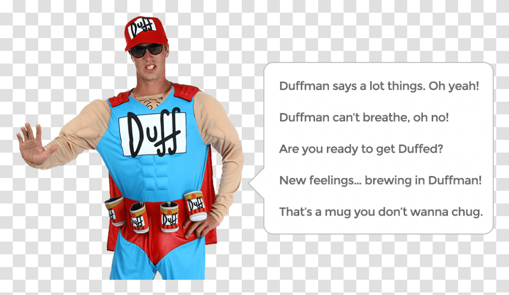 Duffman Quotes Costume, Person, Sunglasses, People Transparent Png